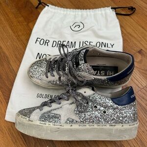 Golden Goose Silver Blue Sparkle Sneakers